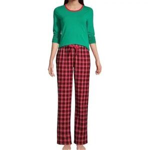 Lands' End Women's Pajama Set Knit Long Sleeve T-Shirt and Flannel Pants…